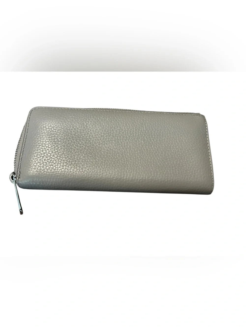 Michael Kors Light Gray Pebbled Zip Wallet with Silver Logo
